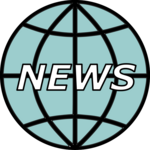 World icon in blue with black outer edges. In the midde you can read "NEWS" in white colour with black edges.