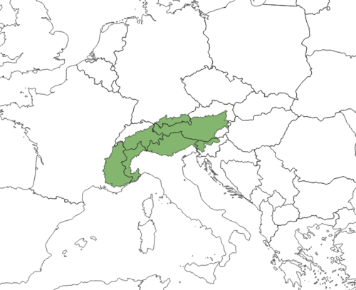The map shows the outlines of the regions belonging to the Alpine Soil Partnership in light green.