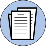 Icon with 3 papers within a blue circle.